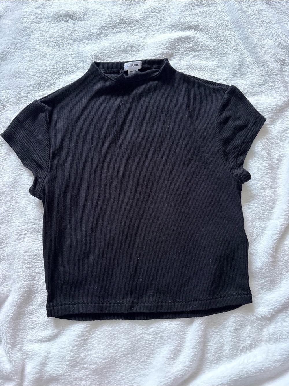 Garage Black Ribbed Mock Neck Tee